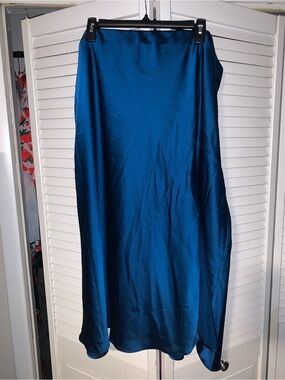 A New Day Plus Size Women’s Teal Satin Midi Skirt